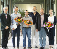 Die Preisträger mit ihren Betreuern (v.l.n.r.): Rüdiger Klein, Tobias Ruff, Dr. Daniel del Toro, Rainer Uhl (Stifter), Mark Hübener, Susanne Falkner