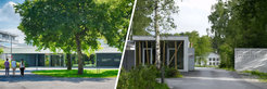 Entrances of the MPI of Neurobiology in Martinsried near Munich and the MPI for Ornithology in Seewiesen near Starnberg, which are merging to form a joint MPI for Biological Intelligence with two sites.